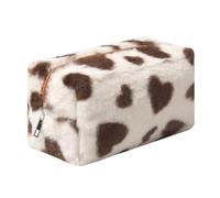 OZAOZ Trousse per il trucco a scacchi in peluche astetico a quadri borse carino con cerniera borsa da toilette da viaggio morbida astuccio per matite per donne ragazze, Cuore-Marrone, Borsa per il