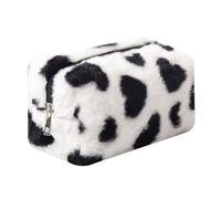 OZAOZ Trousse per il trucco a scacchi in peluche astetico a quadri borse carino con cerniera borsa da toilette da viaggio morbida astuccio per matite per donne ragazze, Cuore-Nero, Borsa per il trucco