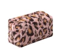 OZAOZ Trousse per il trucco a scacchi in peluche astetico a quadri borse carino con cerniera borsa da toilette da viaggio morbida astuccio per matite per donne ragazze, Stampa leopardata-B, Borsa per