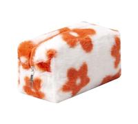 OZAOZ Trousse per il trucco a scacchi in peluche astetico a quadri borse carino con cerniera borsa da toilette da viaggio morbida astuccio per matite per donne ragazze, Fiore-Marrone, Borsa per il