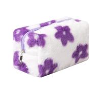 OZAOZ Trousse per il trucco a scacchi in peluche astetico a quadri borse carino con cerniera borsa da toilette da viaggio morbida astuccio per matite per donne ragazze, Fiore-Viola, Borsa per il