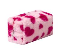 OZAOZ Trousse per il trucco a scacchi in peluche astetico a quadri borse carino con cerniera borsa da toilette da viaggio morbida astuccio per matite per donne ragazze, Cuore-Rosso, Borsa per il