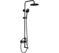 OZBMA Doccia in Ottone Anticato, Set Doccia Nero a Parete con Rubinetto a soffitto Rotondo, Miscelatore Tradizionale per Bagno, Hotel, Palestra (AA) (da)