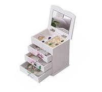 OZBMA Scatola portagioie in Legno a 4 Ripiani con Specchio e cassetto, Organizer Multifunzionale per Gioielli, Anelli da Donna, Collana, espositore portaoggetti