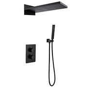 OZBMA Sistema Doccia a Parete Nero, Set a Pioggia termostatico a Incasso con doccetta, 2 funzioni, Lussuoso Getto a Cascata pressurizzato, Moderno complemento d'arredo Bagno (AA)