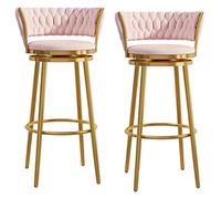 OZBME Sgabello da Bar Alto Moderno con Schienale in Velluto e poggiapiedi in Metallo, Sedia da Reception con Rotazione Meccanica, 2 Pezzi (75 cm, Rosa) (Rosa 75 cm)
