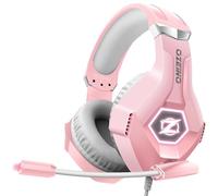 Ozeino Cuffie da gioco con microfono 3D Surround Sound Headset con cancellazione del rumore RGB luci rosa