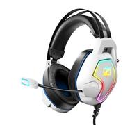 Ozeino Cuffie da gioco per PS4 PS5 PC Xbox One Switch, cuffie over-ear con suono surround, microfono con cancellazione del rumore, fascia a sospensione bianca