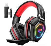 Ozeino Cuffie Gaming Wireless per PC/Ps5/Ps4, 2,4GHz Wireless+5.3 Bluetooth, Cuffie con Microfono 7.1 Qualità Audio Senza Perdita di Bassa Latenza, Durata di Oltre 30+ Ore, nero e rosso