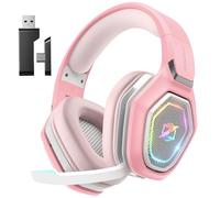 Ozeino Cuffie Gaming Wireless per PC/Ps5/Ps4, Durata di Oltre 30+ Ore, Rosa | Cuffie con Microfono 7.1 Qualità Audio Senza Perdita di Bassa Latenza, Durata di Oltre 30+ Ore