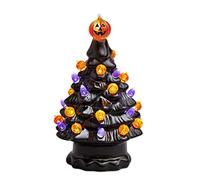Ozgkee Luce della Zucca Dell'Albero di Halloween, Mini Albero di Halloween Artificiale con Luci a LED Albero di Halloween in Ceramica Illuminato da Tavolo Decorazione di Halloween per (A)