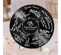 Ozinna Libro degli ospiti alternativo per matrimonio a forma di disco in vinile personalizzato, libro dei messaggi per matrimonio in legno rotondo a forma di disco con foto e nome personalizzati
