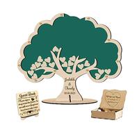 Ozinna Libro degli ospiti per matrimonio con albero personalizzato, alternativo, rustico, per ricevimenti e ospiti, con bordo in legno, per matrimoni, baby shower, compleanni (verde)