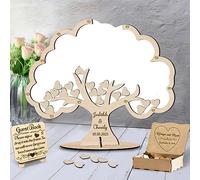 Ozinna Libro degli ospiti per matrimonio con albero personalizzato, alternativo, rustico, per ricevimenti e ospiti, con bordo in legno, per matrimoni, baby shower, compleanni (bianco)