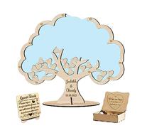 Ozinna Libro degli ospiti per matrimonio con albero personalizzato, alternativo, rustico, per ricevimenti e ospiti, con bordo in legno, per matrimoni, baby shower, compleanni (azzurro)