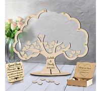 Ozinna Libro degli ospiti per matrimonio con albero personalizzato, alternativo, rustico, per ricevimenti e ospiti, con bordo in legno, per matrimoni, baby shower, compleanni (trasparente)