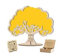 Ozinna Libro degli ospiti per matrimonio con albero personalizzato, alternativo, rustico, per ricevimenti e ospiti, con bordo in legno, per matrimoni, baby shower, compleanni (giallo)