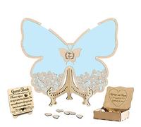 Ozinna Libro degli Ospiti Personalizzato per Matrimonio con Motivo Farfalla, Libro degli Ospiti per Matrimonio Rustico per gli Ospiti della Ricezione con Bordo di Farfalla in Legno nel Libro (#-11 Blu