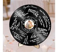 Ozinna Libro degli Ospiti Personalizzato per Matrimonio in Vinile, Libro Personalizzato per Messaggi di Nozze in Legno Tondo con Foto e Nome Personalizzati, Decorazioni Eleganti per Feste di Nozze