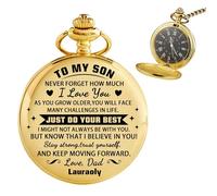 Ozinna Orologio da tasca personalizzato per mio figlio con catena, nomi personalizzati, orologio da tasca da uomo con messaggio significativo, ricordo di laurea, festa del papà, Natale, regalo di