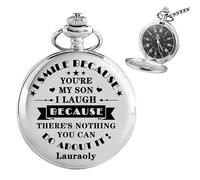 Ozinna Orologio da tasca personalizzato per mio figlio con catena, nomi personalizzati, orologio da tasca da uomo con messaggio significativo, ricordo di laurea, festa del papà, Natale, regalo di