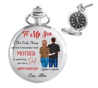 Ozinna Orologio da tasca personalizzato per mio figlio con catena, nomi personalizzati, orologio da tasca da uomo con messaggio significativo, ricordo di laurea, festa del papà, Natale, regalo di