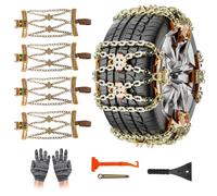 Oziral Catene da neve 4 Pezzi Catene auto neve Catene regolabili Catene da neve resistenti con pala da neve in plastica e guanti Catene da neve durevoli per auto camion SUV larghezza 165-265 mm