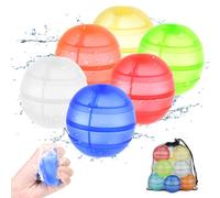 Oziral Set di 6 bombe d'acqua riutilizzabili, con doppia apertura in silicone, con sacchetto a rete, 6 colori per feste in piscina, spiaggia, battaglie d'acqua