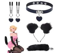 Oziral Set di orecchie da gatto C e set di bondage combinato, set erotico con accessori per il contenimento del letto, sex toy per coppie e donne, nero, per principianti