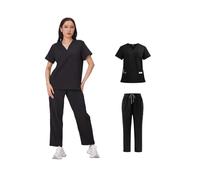 OZLCUA Uniforme Da Infermiera Uniformi Uomo Donna Infermieristica Abbigliamento Estetista Infermiere Camici Set Medico Dentista da Lavoro Clinico Top Pantaloni(Black,M)