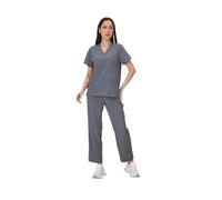 OZLCUA Uniforme Da Infermiera Uniformi Uomo Donna Infermieristica Abbigliamento Estetista Infermiere Camici Set Medico Dentista da Lavoro Clinico Top Pantaloni(Grey,S)