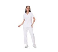 OZLCUA Uniforme Da Infermiera Uniformi Uomo Donna Infermieristica Abbigliamento Estetista Infermiere Camici Set Medico Dentista da Lavoro Clinico Top Pantaloni(White,XL)