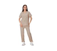 OZLCUA Uniforme Da Infermiera Uniformi Uomo Donna Infermieristica Abbigliamento Estetista Infermiere Camici Set Medico Dentista da Lavoro Clinico Top Pantaloni(Beige,M)