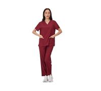 OZLCUA Uniforme Da Infermiera Uniformi Uomo Donna Infermieristica Abbigliamento Estetista Infermiere Camici Set Medico Dentista da Lavoro Clinico Top Pantaloni(Wine Red,M)