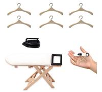 OZNXWRYY Accessori casa delle Bambole 1:12 Set Mini ASSE da Stiro con Ferro e 6 grucce in Legno per Lavanderia Soggiorno cameretta Bambina Gioco Creativo Regalo Decorazione