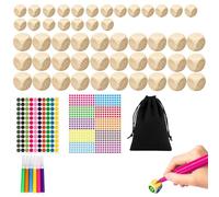 OZNXWRYY Dadi in Legno 50 Pezzi con Cubi Vuoti 2 Misure 1 Sacchetto 6 Pennarelli e Etichette Colorate per Giochi Educativi Fai da Te Attività Creative Regali Originali