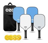 OZO Pickleball - Set di 4 Racchette, 4 Palline e Borsa - 2× Spark Racchetta Ibrida per Principianti + 2× Spark Racchetta Potenza per Principianti + 4 Palline (per Esterno ed Interno)