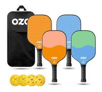 OZO Pickleball - Set di 4 Racchette, 4 Palline e Borsa - 2× Spark Racchetta Potenza per Principianti + 2× Spark Racchetta Controllo per Principianti + 4 Palline (per Esterno ed Interno)