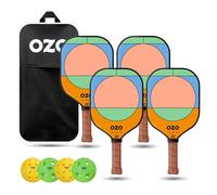 OZO Pickleball - Set di 4 Racchette, 4 Palline e Borsa - Jupiter Racchetta Potenza per Intermedi + 4 Palline (per Esterno ed Interno)