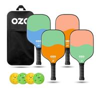 OZO Pickleball - Set di 4 Racchette, 4 Palline e Borsa - Spark Racchetta Controllo per Principianti + 4 Palline (2 Outdoor + 2 Indoor)
