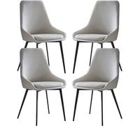 OZSSLJJ Kitchen Dining Chairs Set di 4 Water Proof PU Leather Side Chair with Carbon Steel Metal Legs for Home Commercial Restaurants (Light Gray)