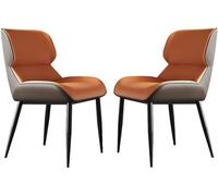 OZSSLJJ Kitchen Dining Chairs Set of 2 Microfiber Leather Office Chair with Carbon Steel Metal Chair Legs for Lounge Dining Bedroom(Orange)