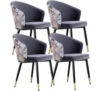 OZSSLJJ Kitchen Dining Room Furniture Chairs Dining Chair Set of 4 Modern Kitchen Dining Room Chairs with Metal Legs Velvet Seat and Embroidery Backrests(Dark Gray)
