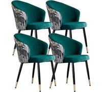 OZSSLJJ Kitchen Dining Room Furniture Chairs Dining Chair Set of 4 Modern Kitchen Dining Room Chairs with Metal Legs Velvet Seat and Embroidery Backrests(Dark Green)