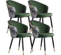 OZSSLJJ Kitchen Dining Room Furniture Chairs Dining Chair Set of 4 Modern Kitchen Dining Room Chairs with Metal Legs Velvet Seat and Embroidery Backrests(Army Green)