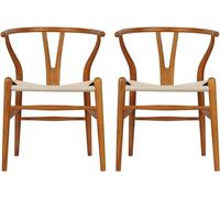 OZSSLJJ Set di 2 sedie da pranzo in legno massello naturale Y Chair in rattan e legno decorativo