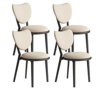 OZSSLJJ Set di 4 sedie da pranzo semplici in legno massello, schienale a forma di cuore + cuscino in pelle, adatto for la camera da letto del bar(Black+light Khaki,4)
