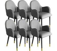 OZSSLJJ Set di 6 sedie da pranzo in similpelle con braccioli ergonomici e schienale in metallo, for soggiorno e bar(Light+dark Grey,Black gold feet)