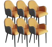 OZSSLJJ Set di 6 sedie da pranzo in similpelle con braccioli ergonomici e schienale in metallo, for soggiorno e bar(Orange+grey,Black feet)
