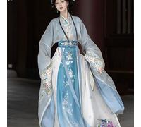 OZTYSGXM Abito Tradizionale Hanfu da Donna, Gonna Lunga Fino alla Vita Colletto Incrociato Maniche Larghe Completo Costume Hanfu Fluente,XS,Blue